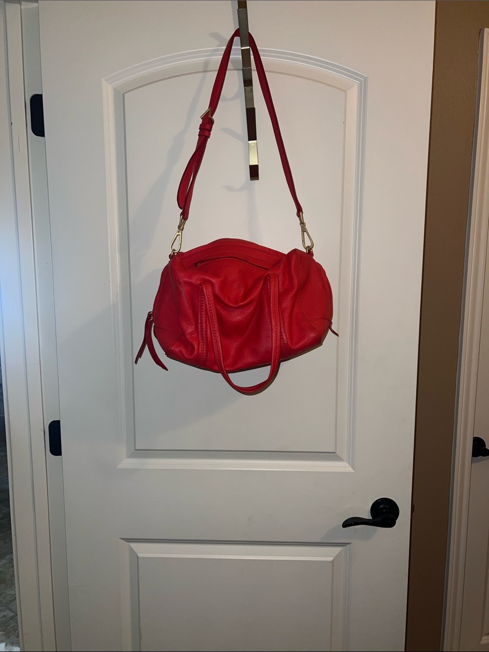 Vera Bradley Red Pebbled Leather Shoulder Bag with Adjustable Strap